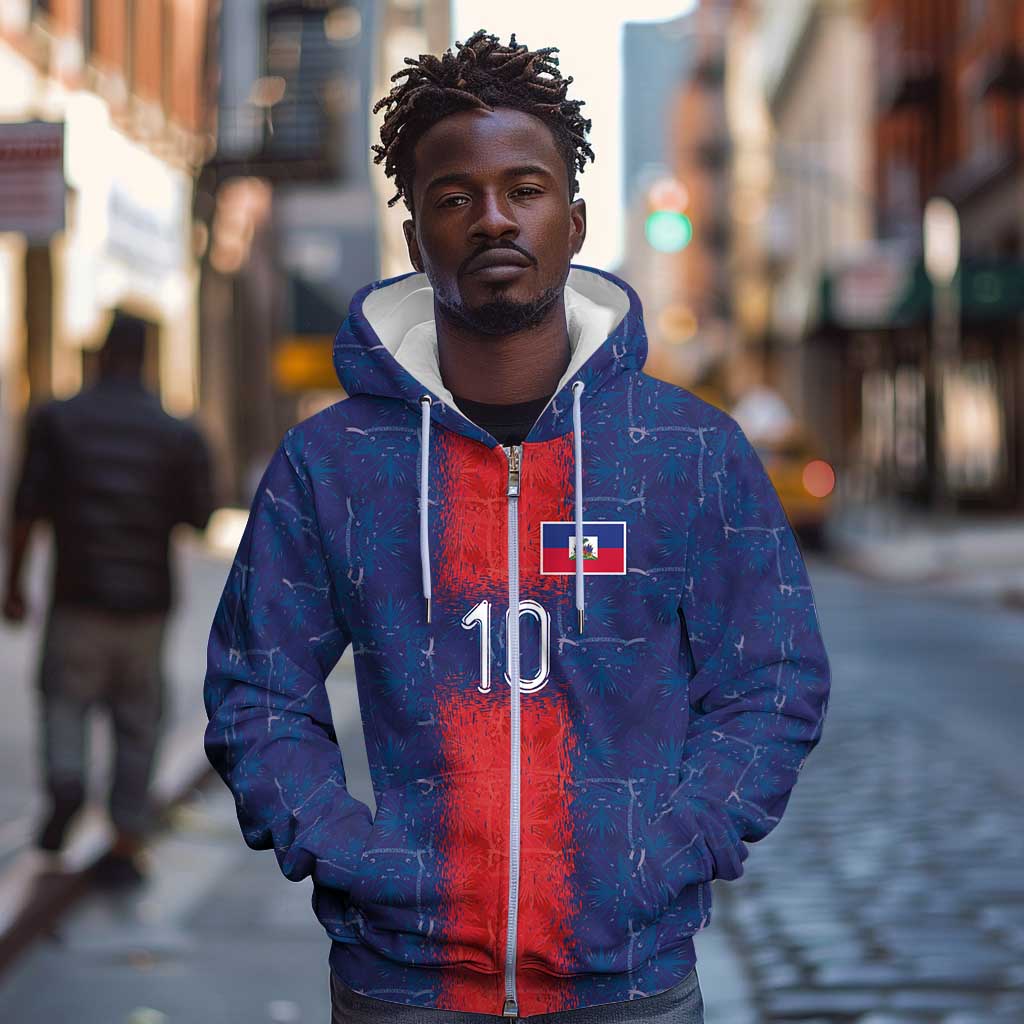 Custom Haiti National Football Zip Hoodie Haiti Emblems Motif - Wonder Print Shop