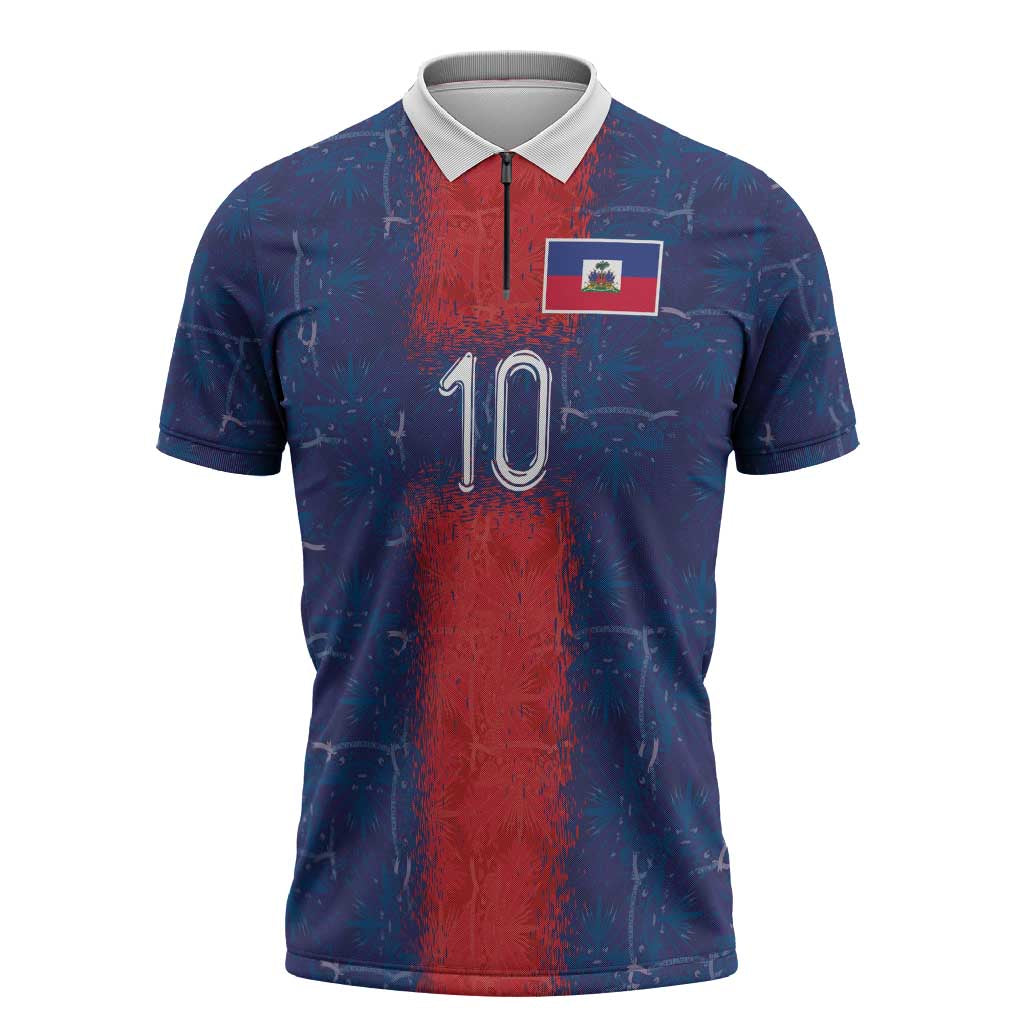 Custom Haiti National Football Zipper Polo Shirt Haiti Emblems Motif - Wonder Print Shop