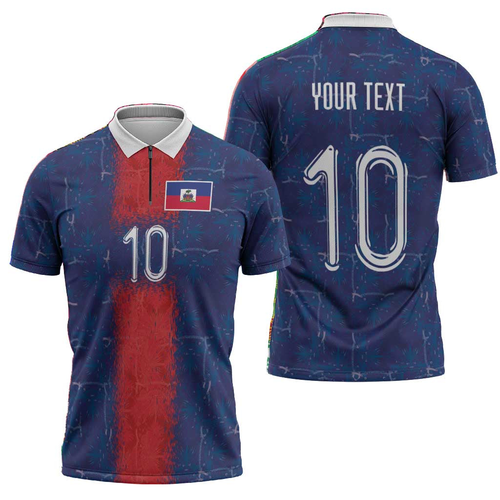 Custom Haiti National Football Zipper Polo Shirt Haiti Emblems Motif - Wonder Print Shop