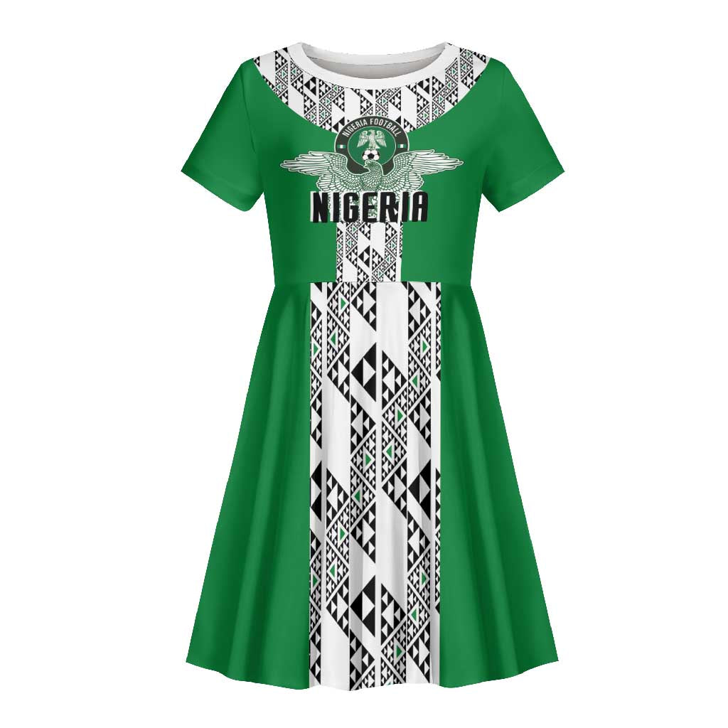 Custom Nigeria National Football Kid Short Sleeve Dress Inspired Retro Style - Wonder Print Shop
