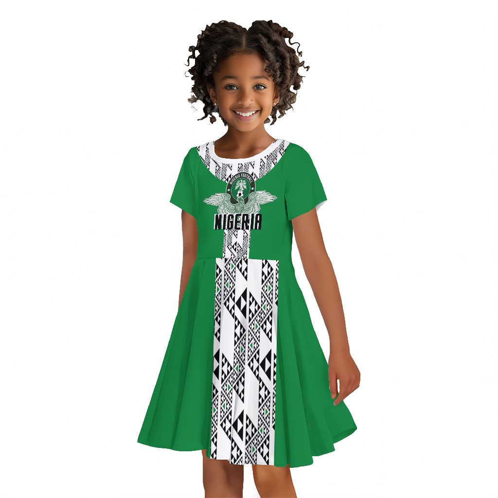 Custom Nigeria National Football Kid Short Sleeve Dress Inspired Retro Style - Wonder Print Shop