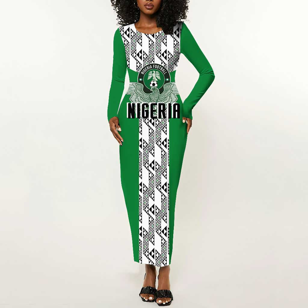 Custom Nigeria National Football Long Sleeve Bodycon Dress Inspired Retro Style - Wonder Print Shop