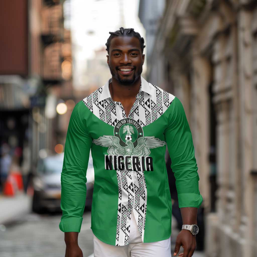 Custom Nigeria National Football Long Sleeve Button Shirt Inspired Retro Style - Wonder Print Shop