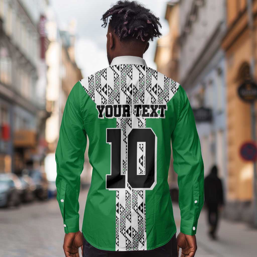Custom Nigeria National Football Long Sleeve Button Shirt Inspired Retro Style - Wonder Print Shop