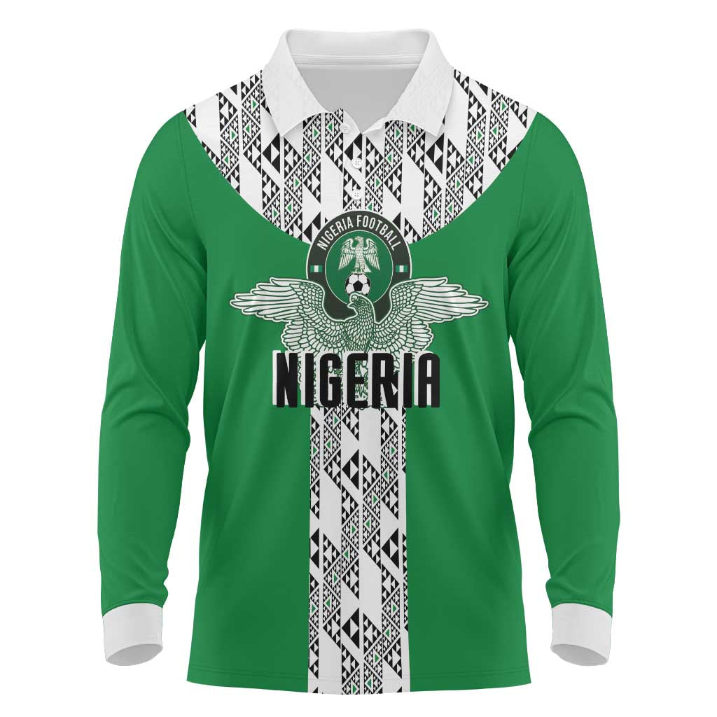 Custom Nigeria National Football Long Sleeve Polo Shirt Inspired Retro Style - Wonder Print Shop