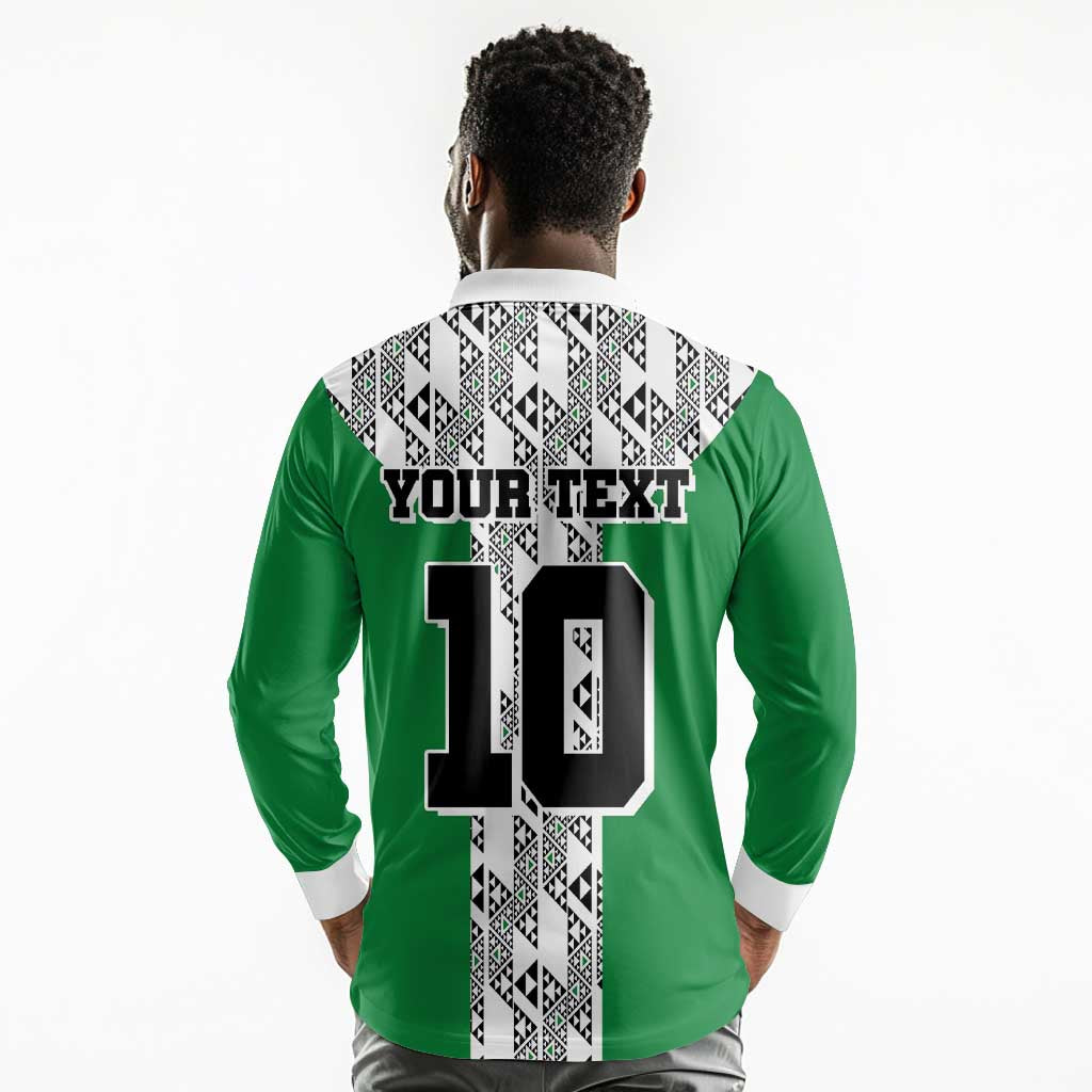 Custom Nigeria National Football Long Sleeve Polo Shirt Inspired Retro Style - Wonder Print Shop
