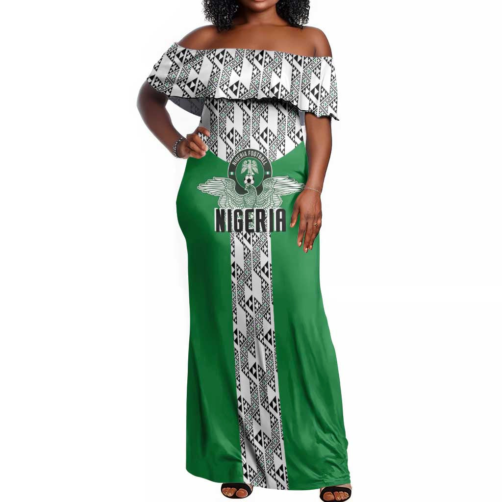 Custom Nigeria National Football Off Shoulder Maxi Dress Inspired Retro Style - Wonder Print Shop