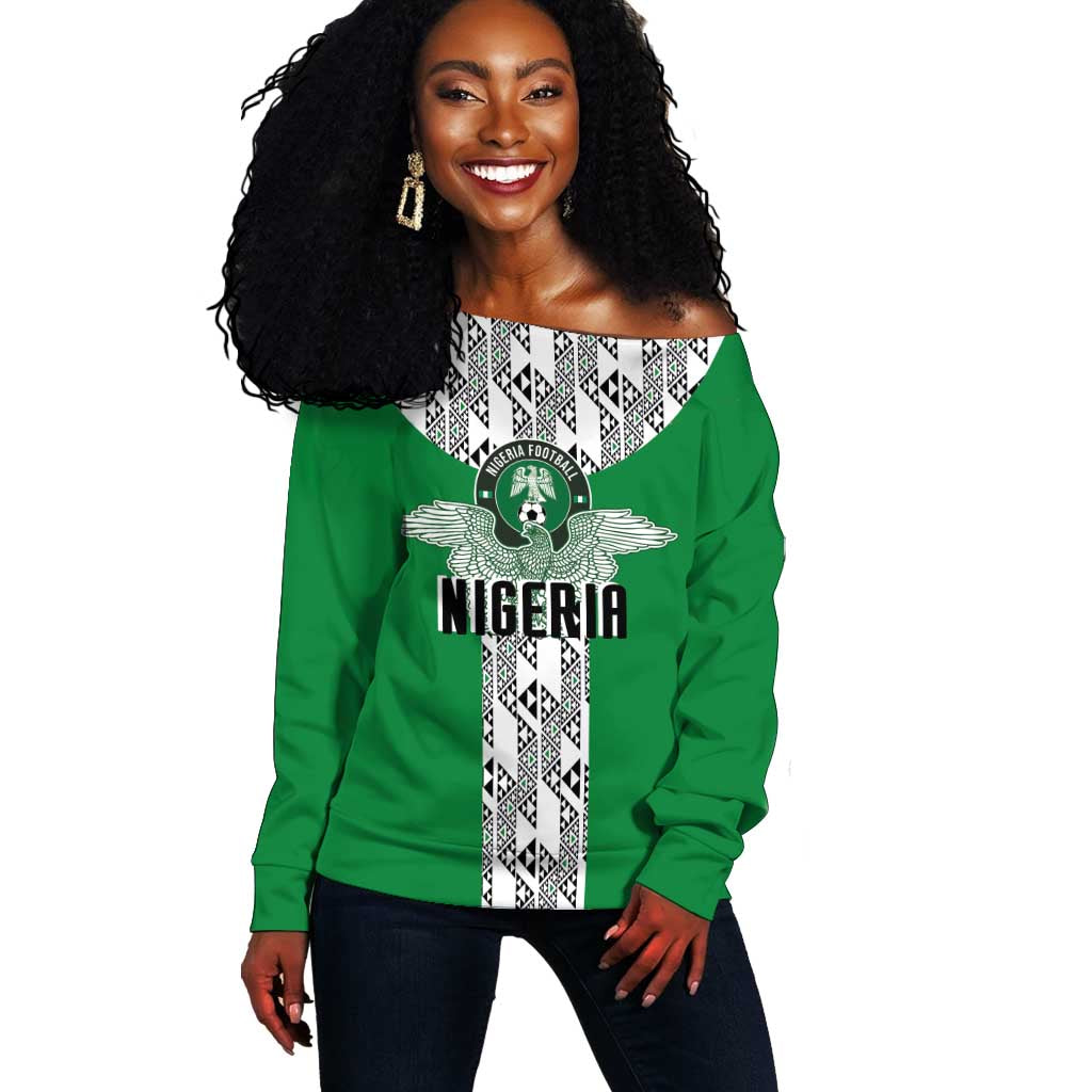Custom Nigeria National Football Off Shoulder Sweater Inspired Retro Style - Wonder Print Shop