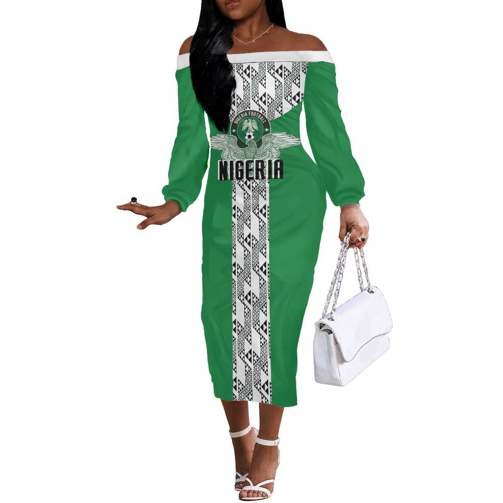 Custom Nigeria National Football Off The Shoulder Long Sleeve Dress Inspired Retro Style - Wonder Print Shop