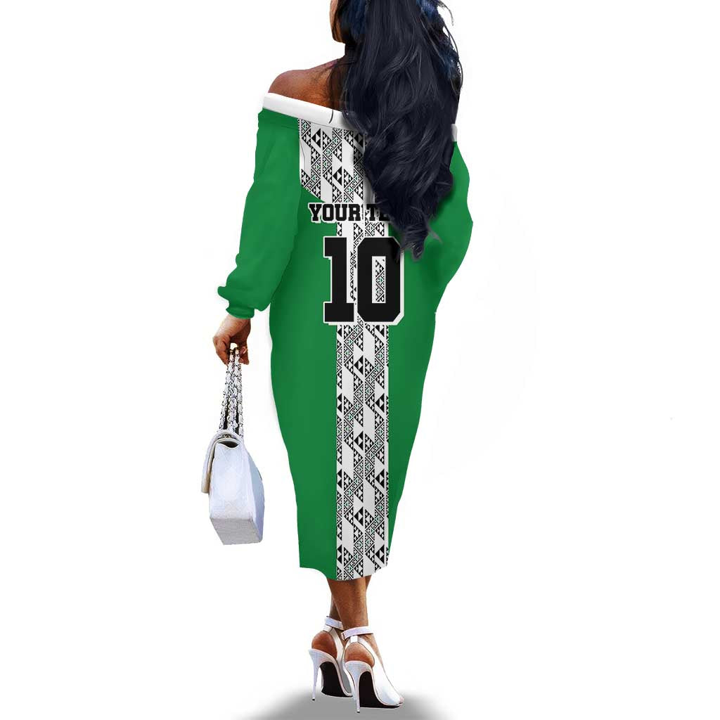 Custom Nigeria National Football Off The Shoulder Long Sleeve Dress Inspired Retro Style - Wonder Print Shop