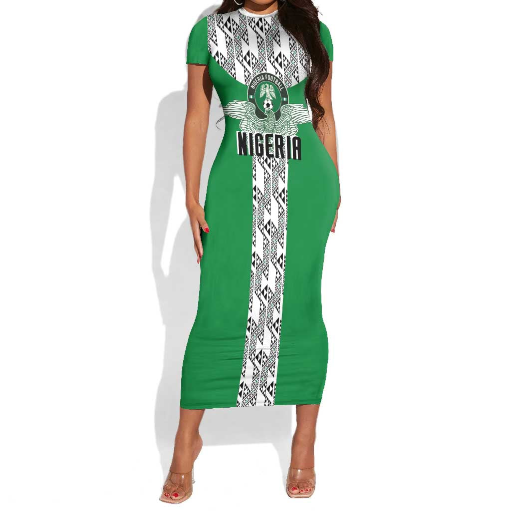 Custom Nigeria National Football Short Sleeve Bodycon Dress Inspired Retro Style - Wonder Print Shop