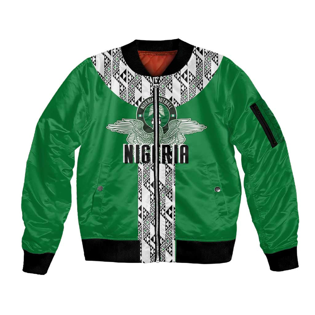 Custom Nigeria National Football Sleeve Zip Bomber Jacket Inspired Retro Style - Wonder Print Shop