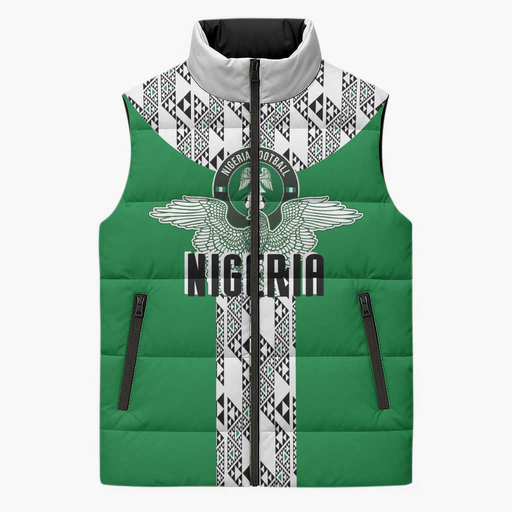 Custom Nigeria National Football Sleeveless Puffer Jacket Inspired Retro Style - Wonder Print Shop