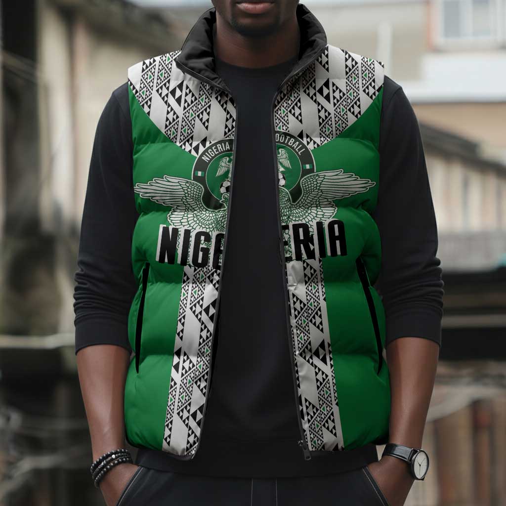 Custom Nigeria National Football Sleeveless Puffer Jacket Inspired Retro Style - Wonder Print Shop