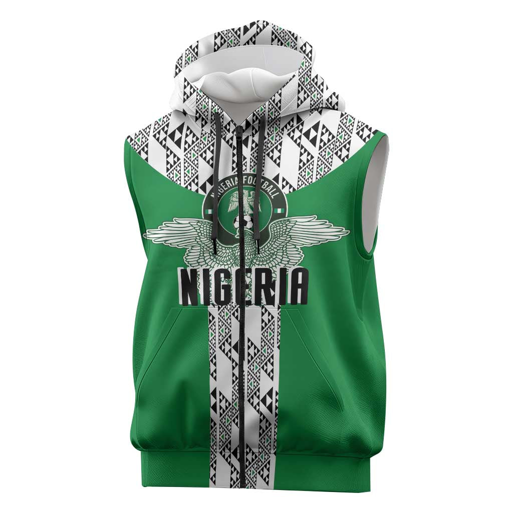 Custom Nigeria National Football Sleeveless Zip Hoodie Inspired Retro Style - Wonder Print Shop
