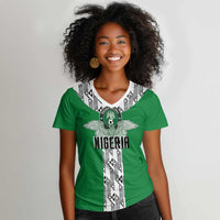 Custom Nigeria National Football Women V-Neck T-Shirt Inspired Retro Style - Wonder Print Shop