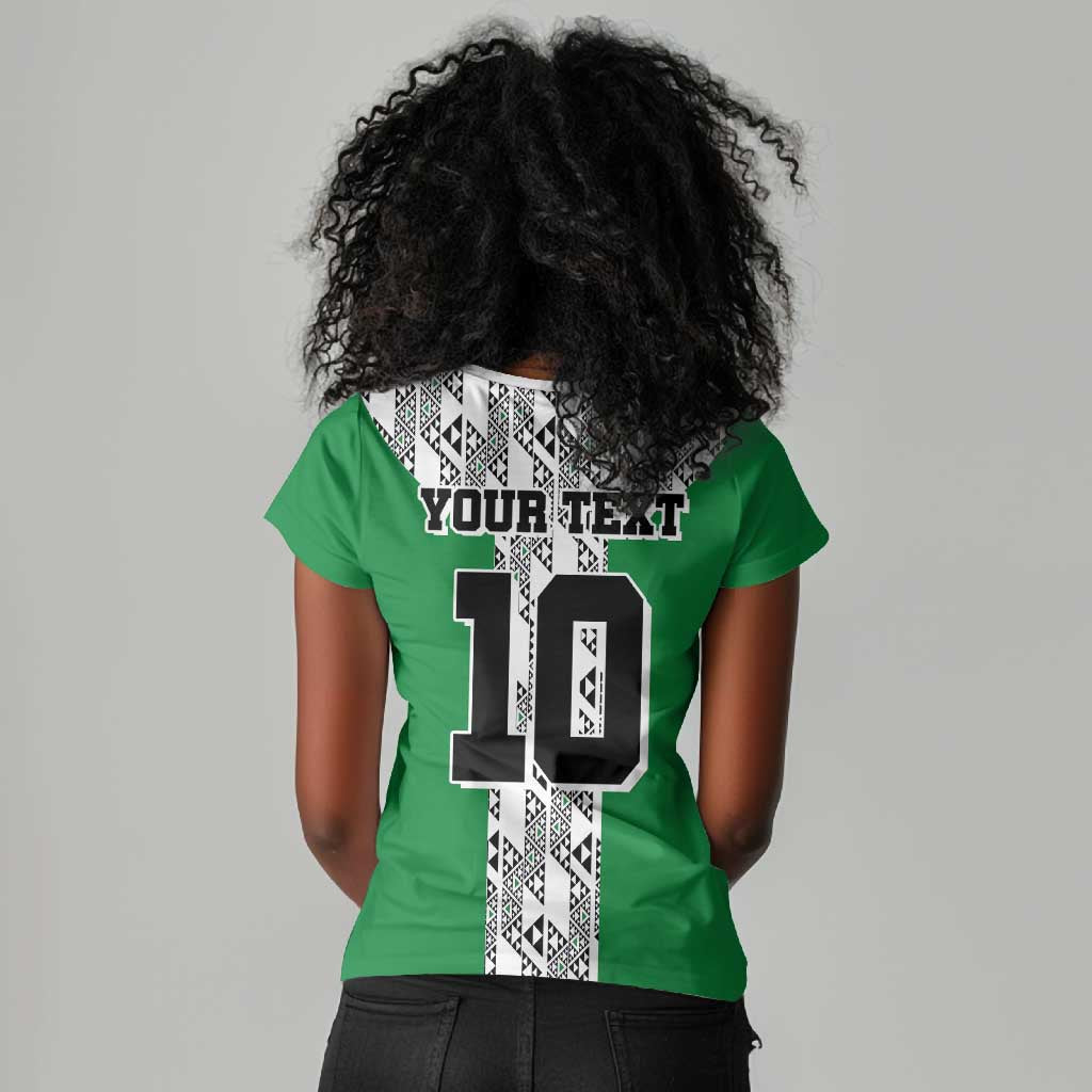 Custom Nigeria National Football Women V-Neck T-Shirt Inspired Retro Style - Wonder Print Shop