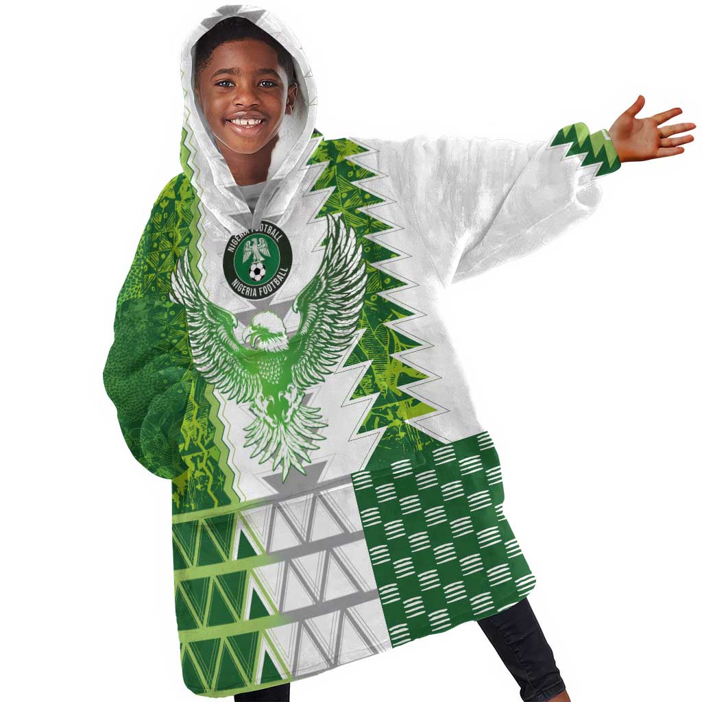 Custom Nigeria National Football Kid Wearable Blanket Hoodie Naija Super Eagles - Wonder Print Shop