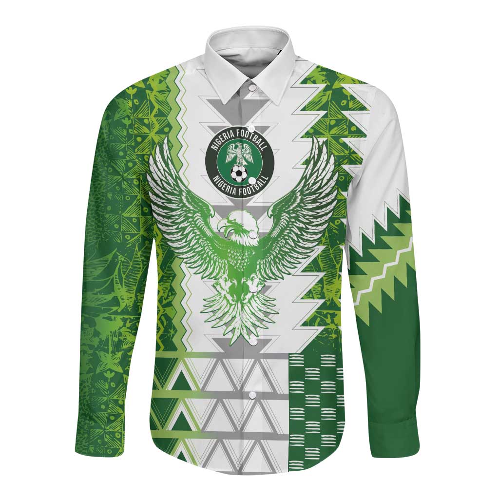 Custom Nigeria National Football Long Sleeve Button Shirt Naija Super Eagles - Wonder Print Shop