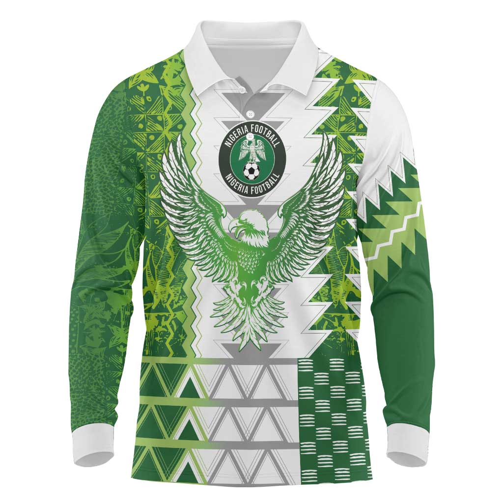 Custom Nigeria National Football Long Sleeve Polo Shirt Naija Super Eagles - Wonder Print Shop