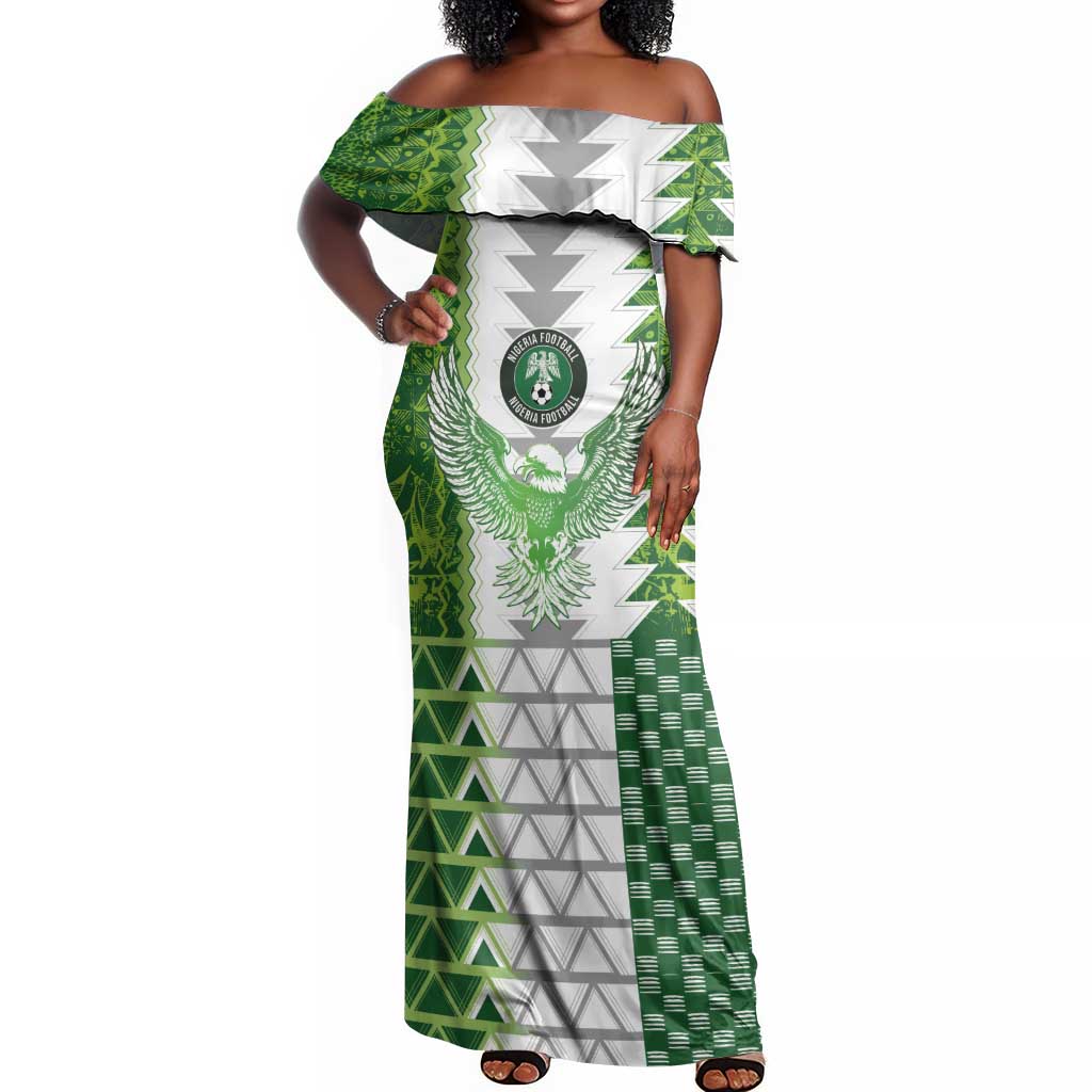 Custom Nigeria National Football Off Shoulder Maxi Dress Naija Super Eagles - Wonder Print Shop