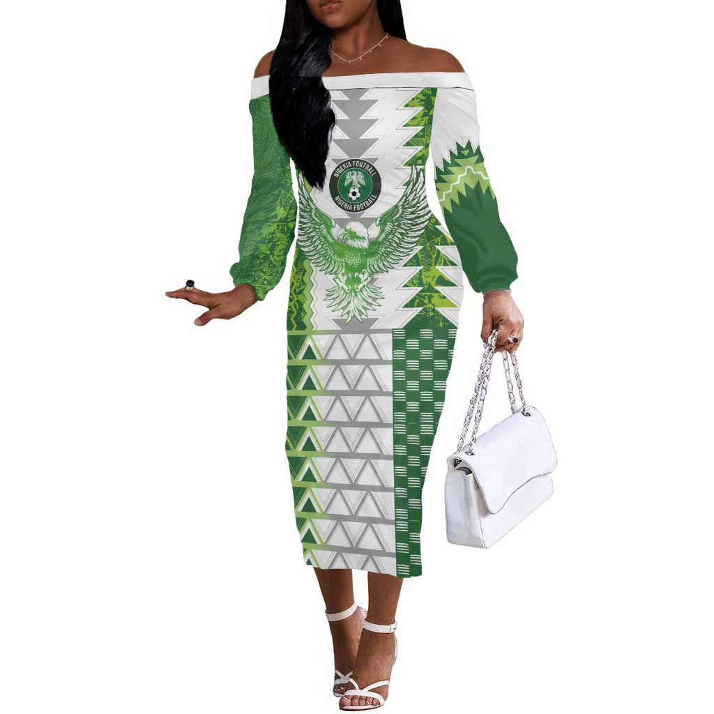 Custom Nigeria National Football Off The Shoulder Long Sleeve Dress Naija Super Eagles - Wonder Print Shop