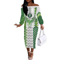 Custom Nigeria National Football Off The Shoulder Long Sleeve Dress Naija Super Eagles - Wonder Print Shop