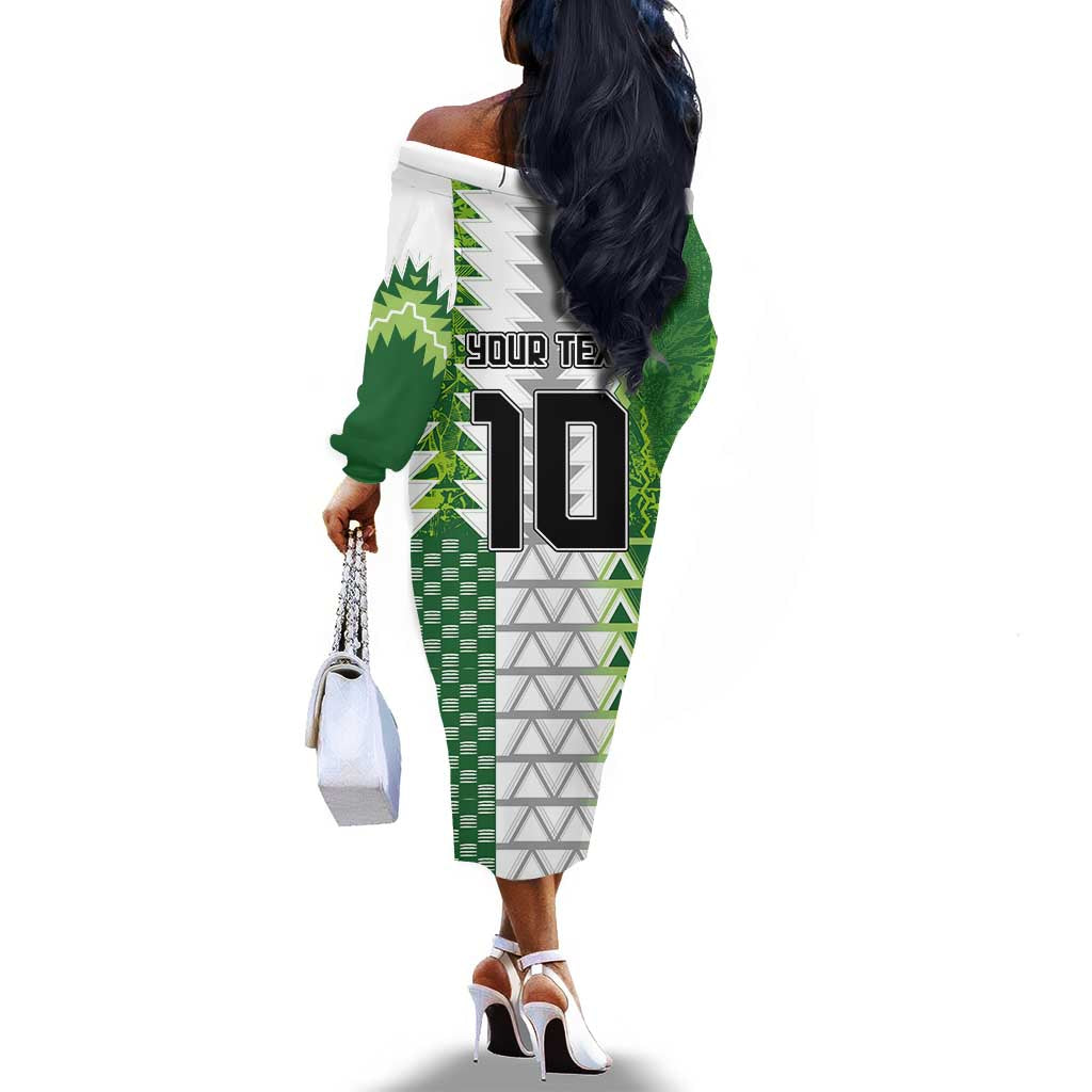 Custom Nigeria National Football Off The Shoulder Long Sleeve Dress Naija Super Eagles - Wonder Print Shop