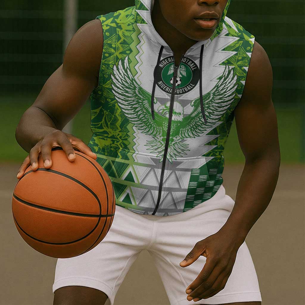 Custom Nigeria National Football Sleeveless Zip Hoodie Naija Super Eagles - Wonder Print Shop
