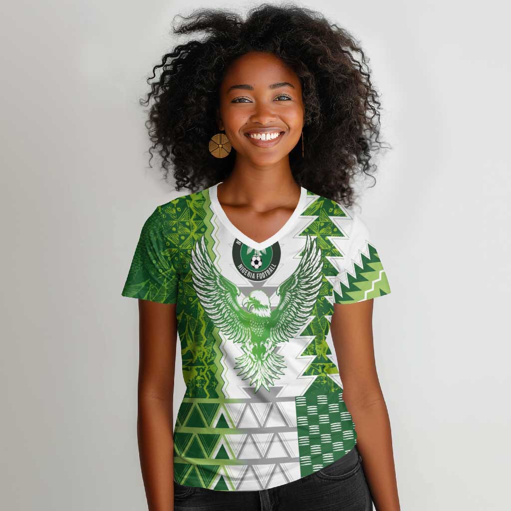 Custom Nigeria National Football Women V-Neck T-Shirt Naija Super Eagles - Wonder Print Shop