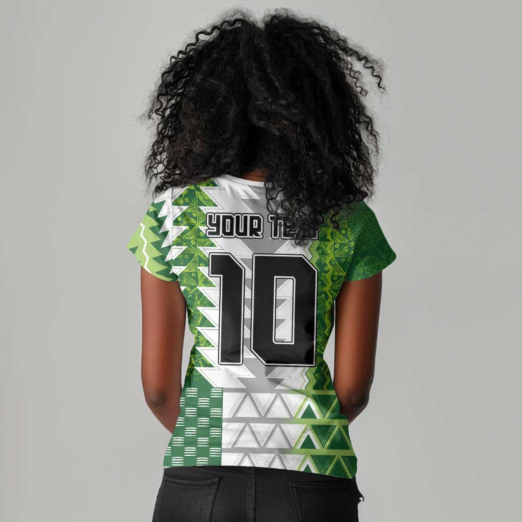 Custom Nigeria National Football Women V-Neck T-Shirt Naija Super Eagles - Wonder Print Shop