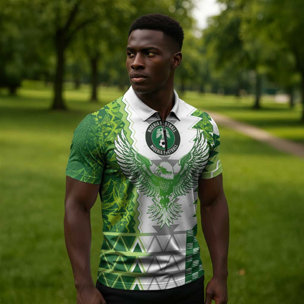 Custom Nigeria National Football Zipper Polo Shirt Naija Super Eagles - Wonder Print Shop