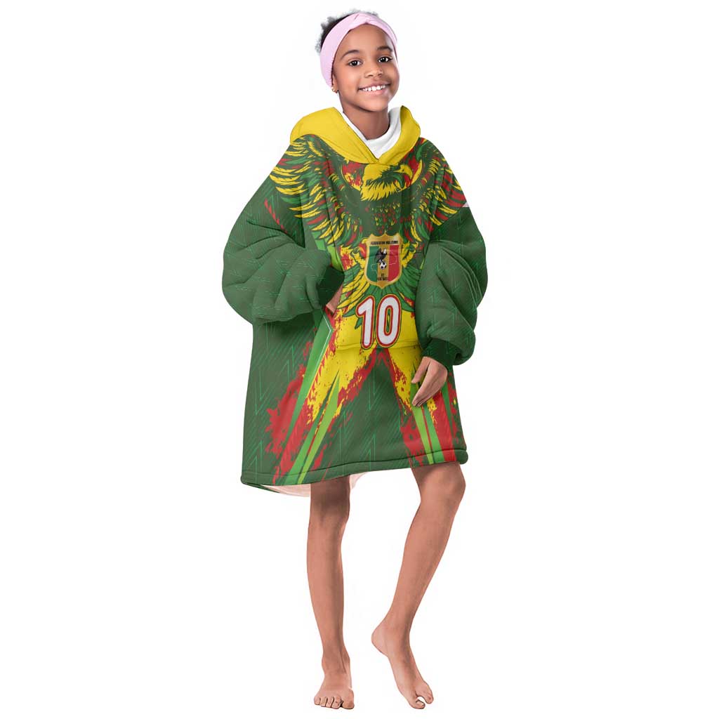 Custom Mali National Football Kid Wearable Blanket Hoodie Grunge Les Aigles Sporty Style - Wonder Print Shop