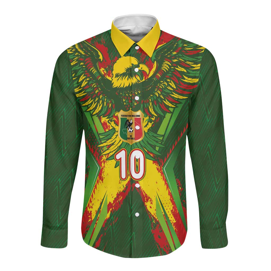 Custom Mali National Football Long Sleeve Button Shirt Grunge Les Aigles Sporty Style - Wonder Print Shop