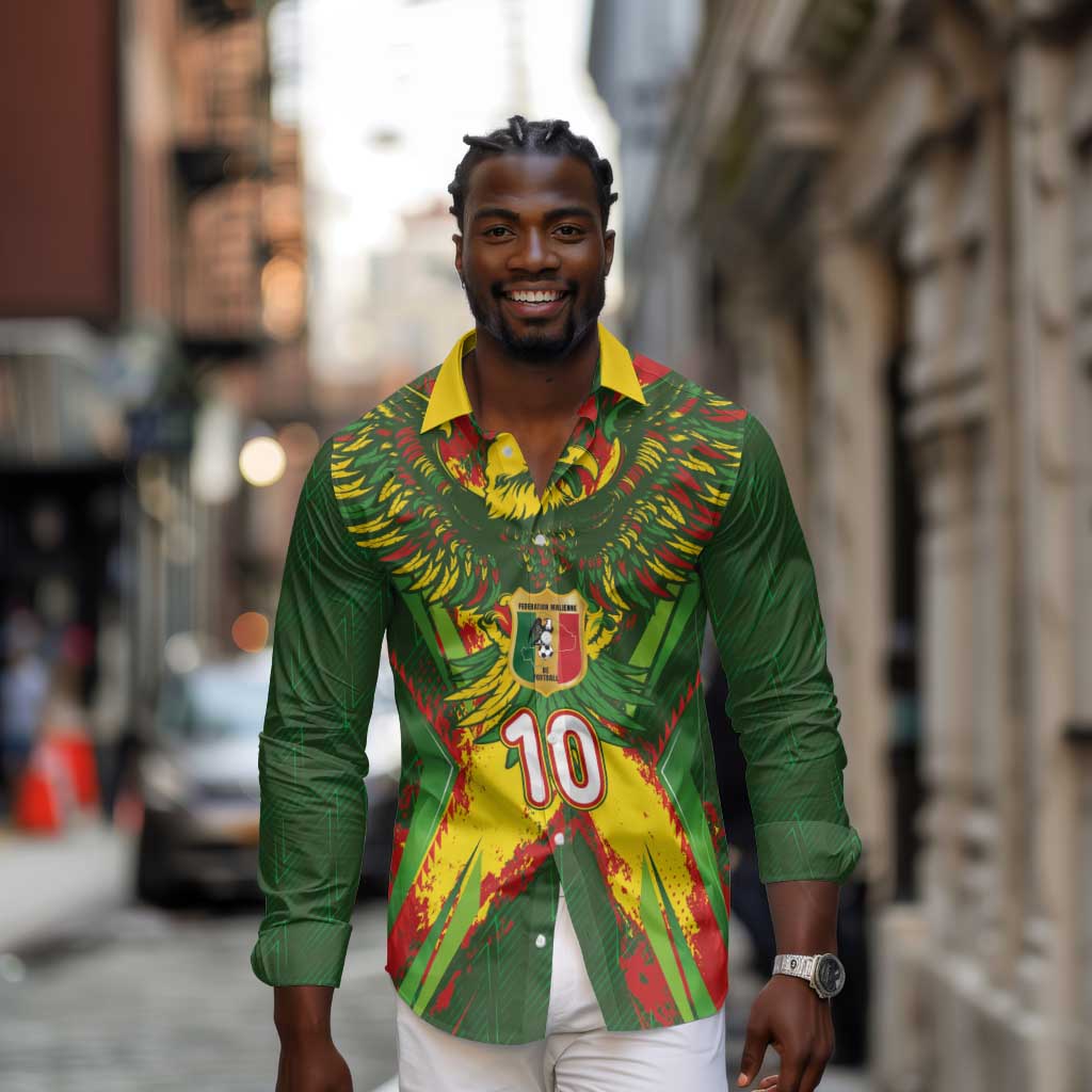 Custom Mali National Football Long Sleeve Button Shirt Grunge Les Aigles Sporty Style - Wonder Print Shop