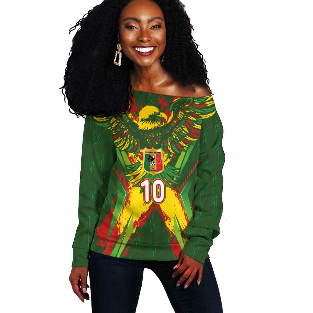 Custom Mali National Football Off Shoulder Sweater Grunge Les Aigles Sporty Style - Wonder Print Shop