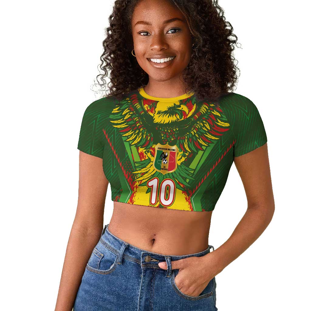 Custom Mali National Football Raglan Cropped T shirt Grunge Les Aigles Sporty Style - Wonder Print Shop