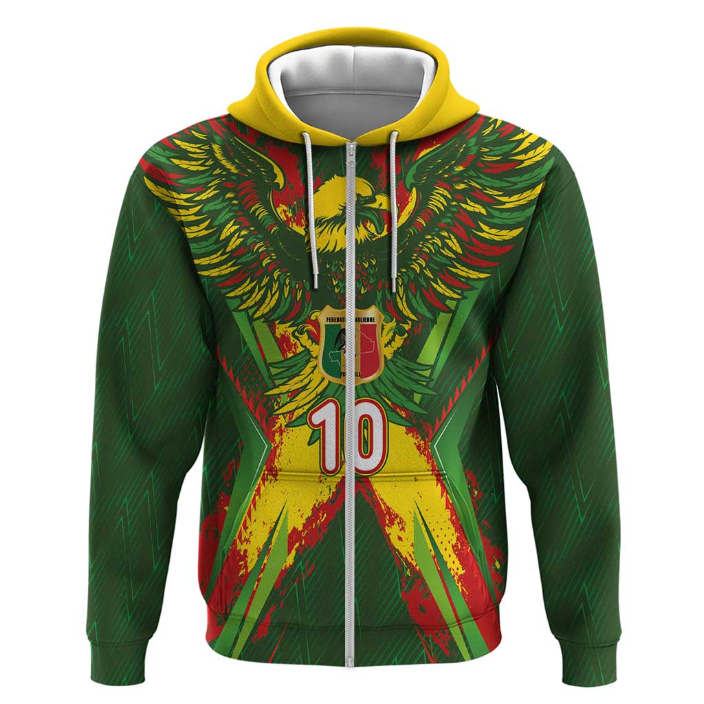 Custom Mali National Football Zip Hoodie Grunge Les Aigles Sporty Style - Wonder Print Shop