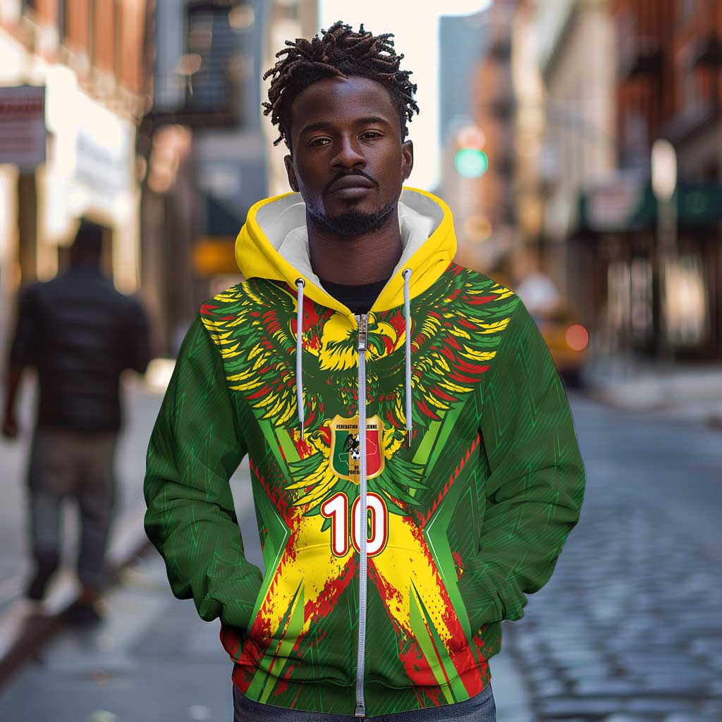 Custom Mali National Football Zip Hoodie Grunge Les Aigles Sporty Style - Wonder Print Shop