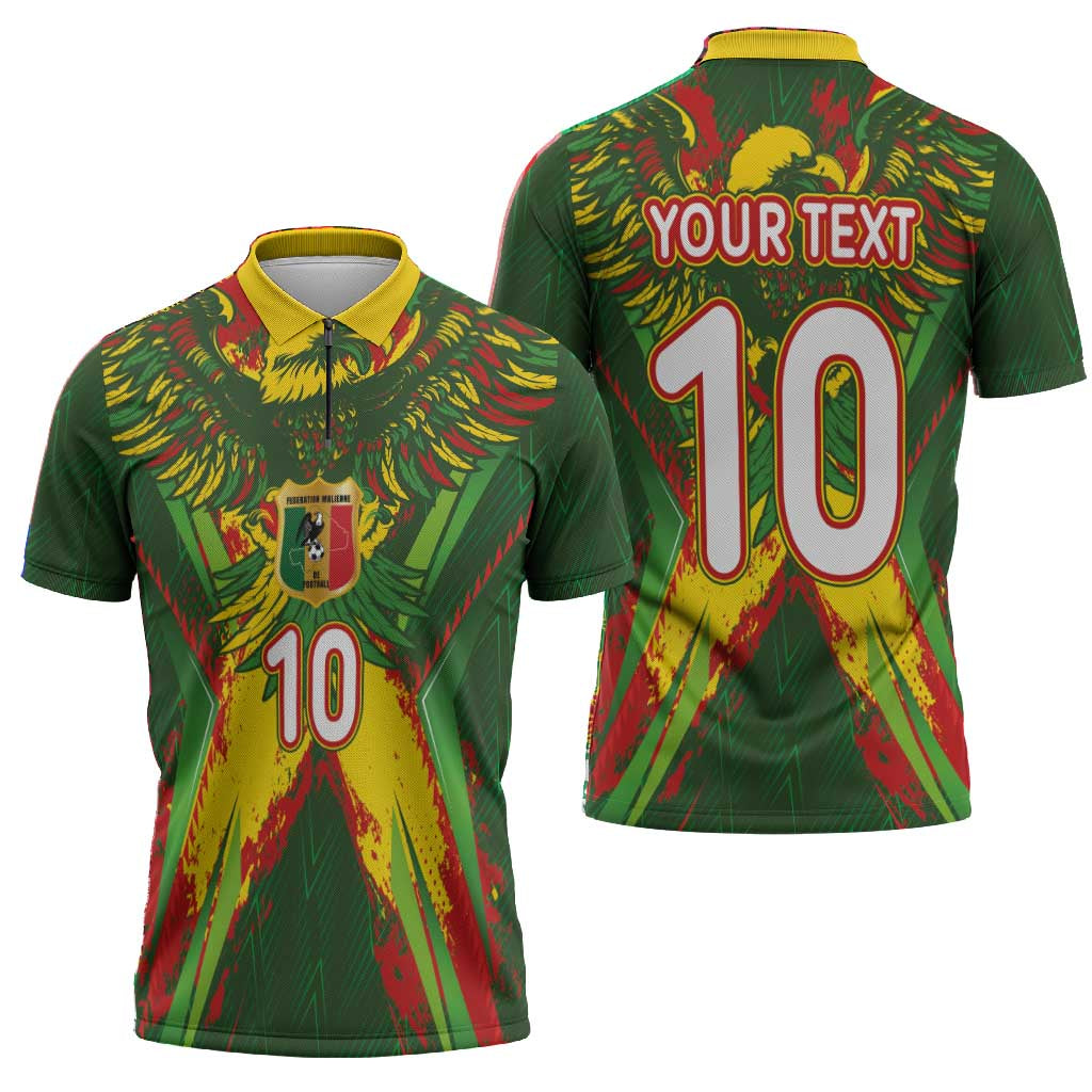 Custom Mali National Football Zipper Polo Shirt Grunge Les Aigles Sporty Style - Wonder Print Shop