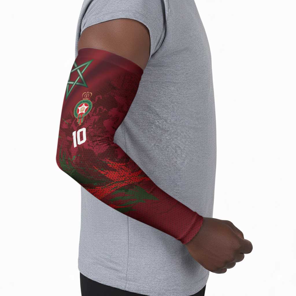 Custom Morocco National Football Arm Sleeves The Atlas Lions Grunge with National Flag - Wonder Print Shop