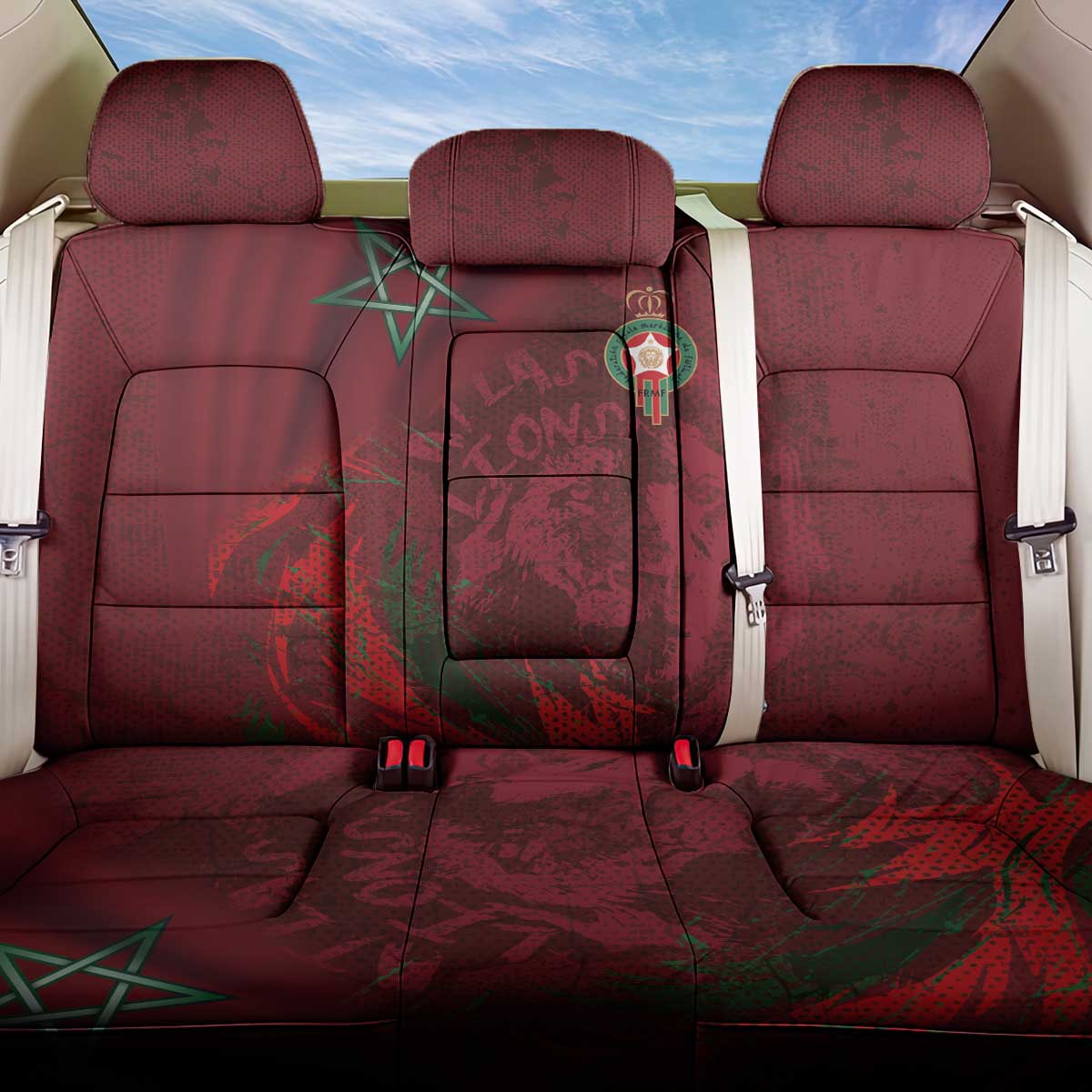 Morocco National Football Back Car Seat Cover The Atlas Lions Grunge with National Flag - Wonder Print Shop