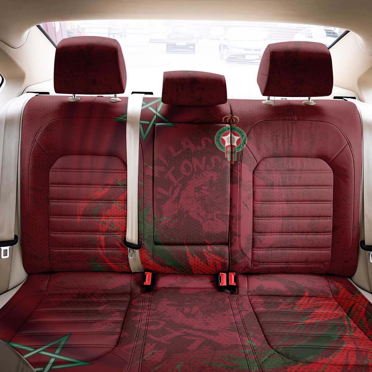 Morocco National Football Back Car Seat Cover The Atlas Lions Grunge with National Flag - Wonder Print Shop