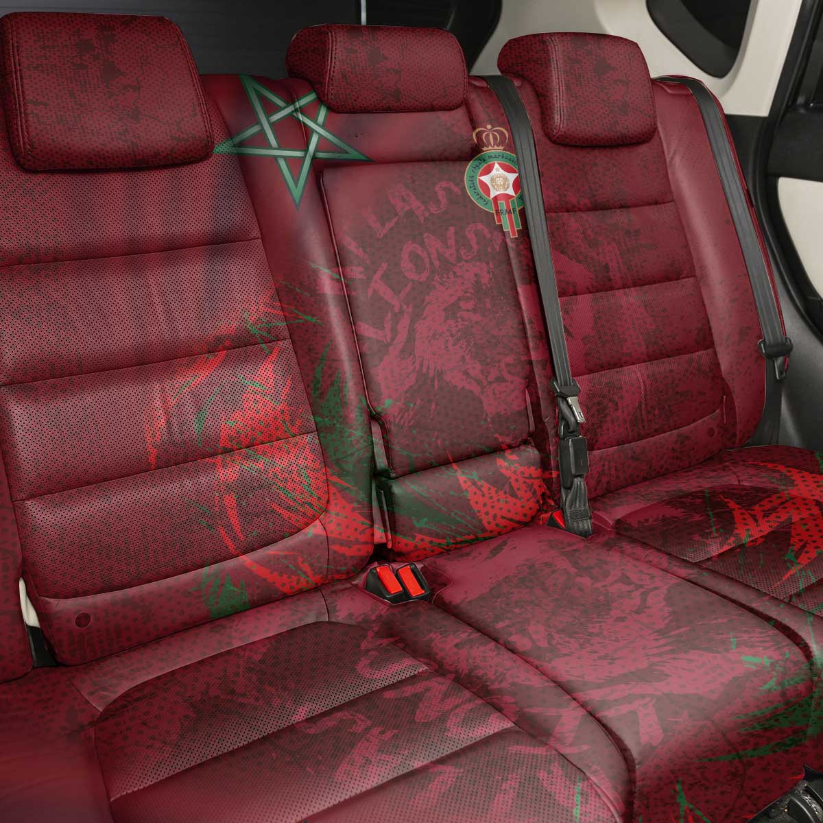 Morocco National Football Back Car Seat Cover The Atlas Lions Grunge with National Flag - Wonder Print Shop