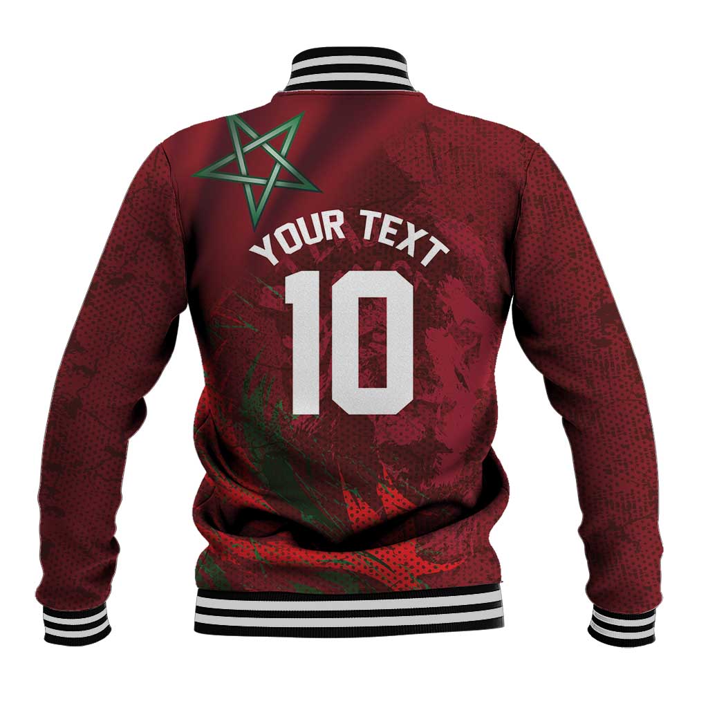 Custom Morocco National Football Baseball Jacket The Atlas Lions Grunge with National Flag - Wonder Print Shop