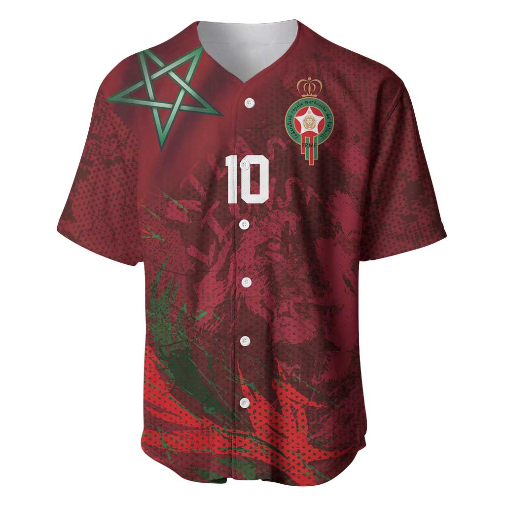 Custom Morocco National Football Baseball Jersey The Atlas Lions Grunge with National Flag - Wonder Print Shop