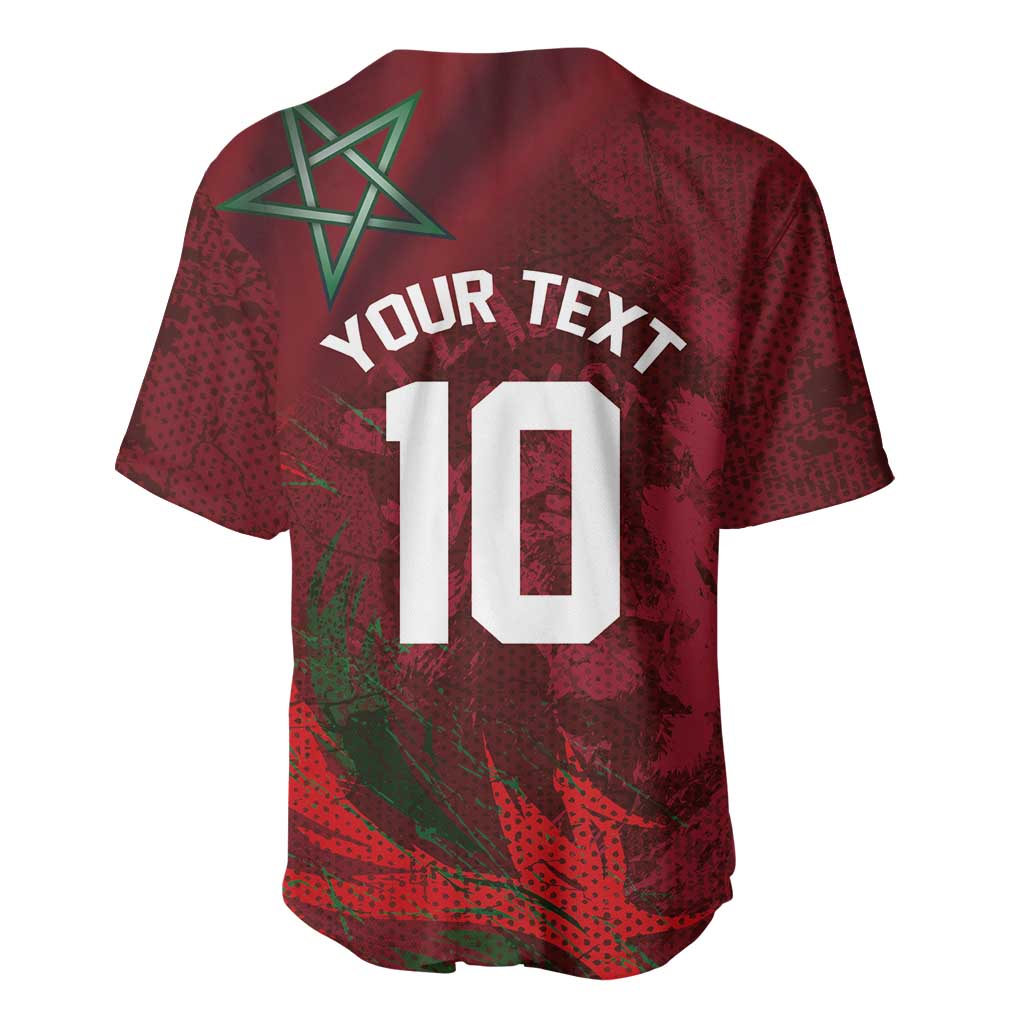 Custom Morocco National Football Baseball Jersey The Atlas Lions Grunge with National Flag - Wonder Print Shop