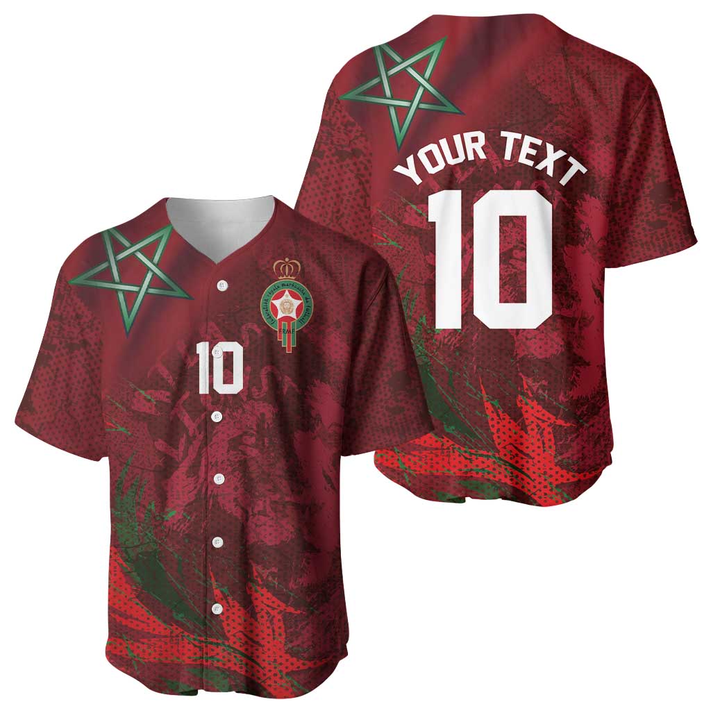 Custom Morocco National Football Baseball Jersey The Atlas Lions Grunge with National Flag - Wonder Print Shop