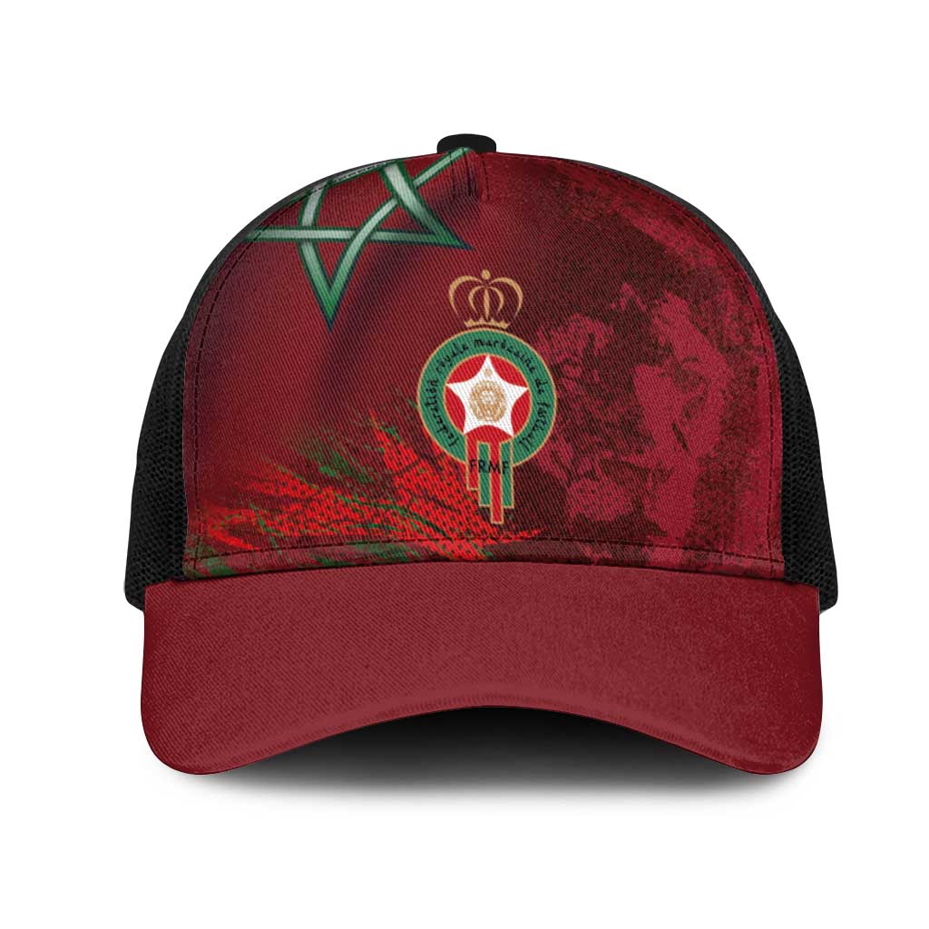 Morocco National Football Baseball Net Cap The Atlas Lions Grunge with National Flag - Wonder Print Shop