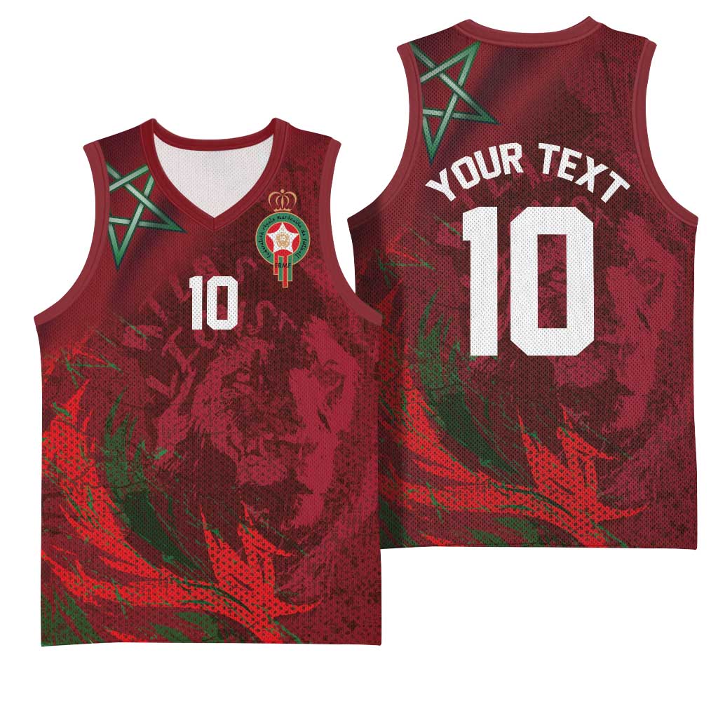 Custom Morocco National Football Basketball Jersey The Atlas Lions Grunge with National Flag - Wonder Print Shop